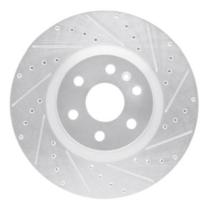 Cadillac SRX Brake Rotor (1) - Front Right - R1 Concepts - Drilled & Slotted - Silver - `10-`16